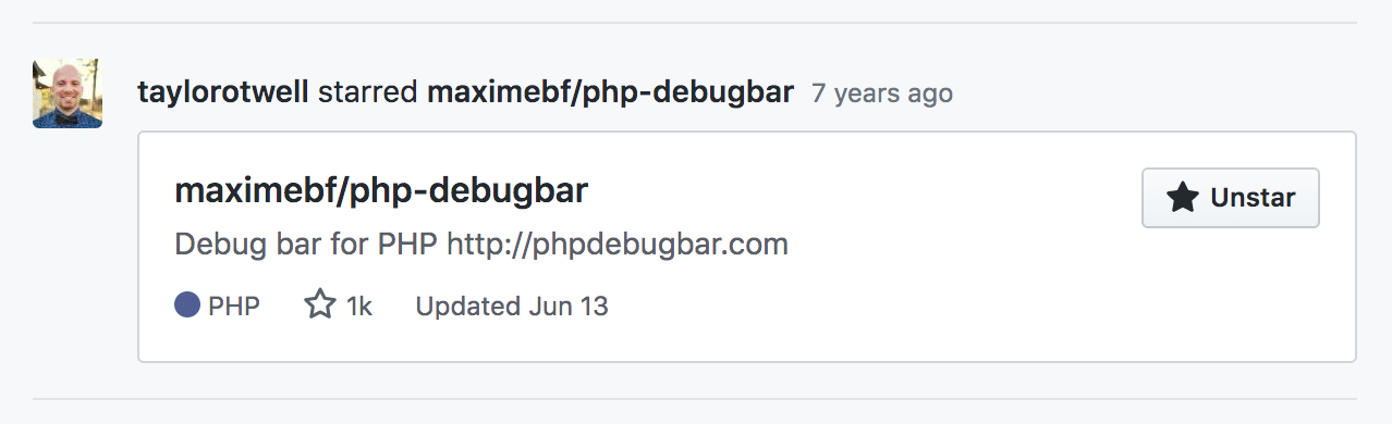 Taylor starred Debugbar