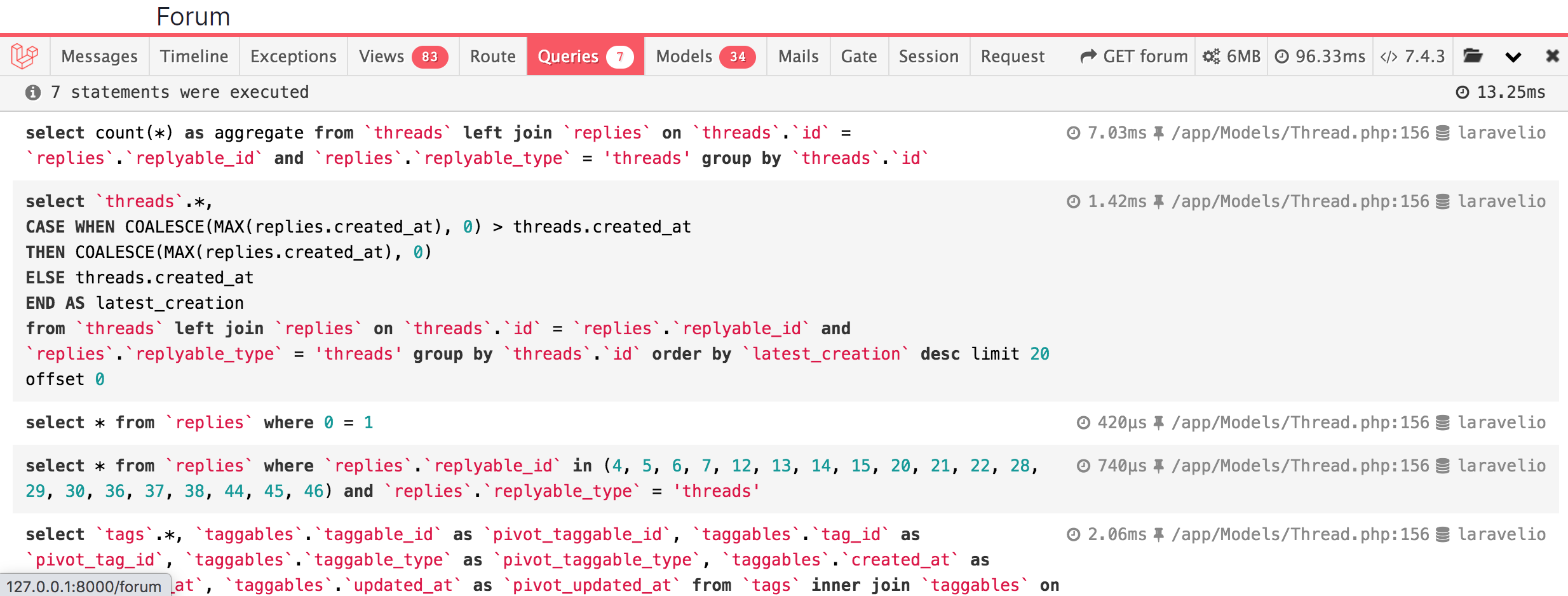 Queries Debugbar